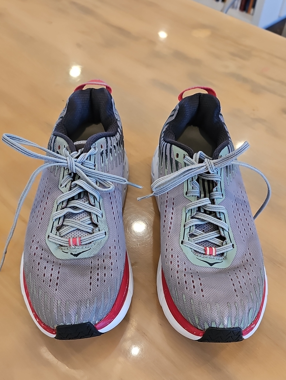 Hoka One One Women's Gray Mint Red Athletic Running Shoes 10